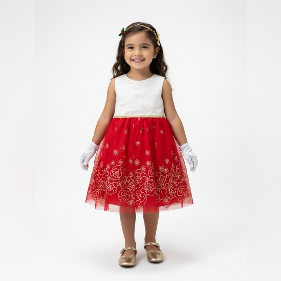 Blueberi Boulevard Other - Blueberi Boulevard White and Red Floral Tulle Dress